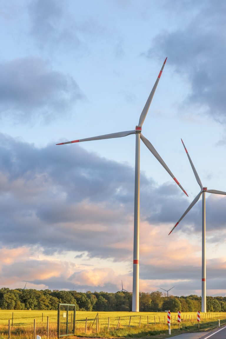 wind turbines sunset clean energy landscape field innovation